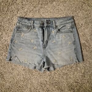 American Eagle Light Blue Floral Jean Shorts